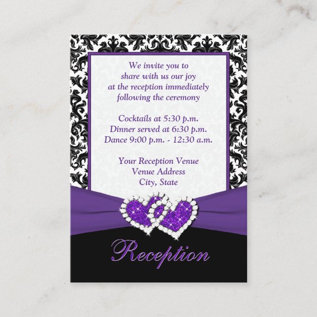 Tarjeta de envolvente Black, White, Purple Damask  (Anverso)