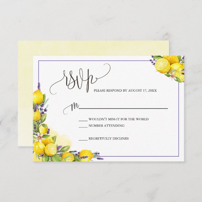 Tarjeta de envolvente Watercolor Lemon Lavender Bo (Anverso / Reverso)