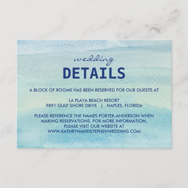Tarjeta de envolvente Watercolor Ocean Boda (Anverso)