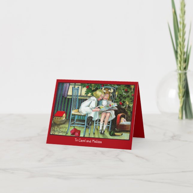 Tarjeta de época de chicas leyendo una historia de (Anverso)