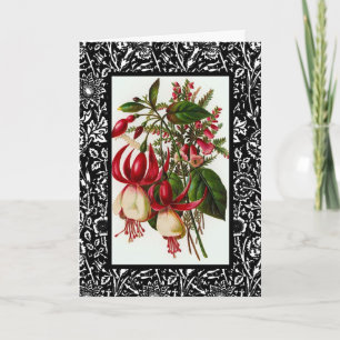 Tarjeta de época Red Floral Marco Blanco Negro