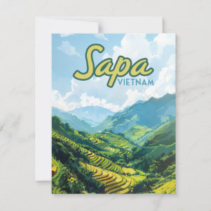 Tarjeta de época Sapa Vietnam Asia con terrazas de
