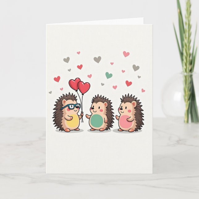 Tarjeta de Erizo Adorable con Corazones (Anverso)