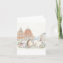 Tarjeta de erizo Latvian Daudz Laimes