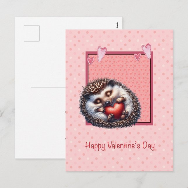 Tarjeta de erizo o puercoespín de San Valentín (Anverso / Reverso)