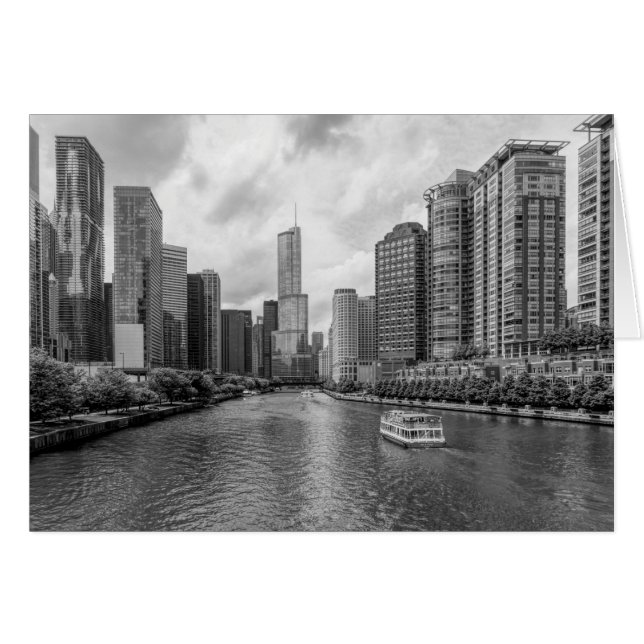 Tarjeta De Escala De Grises Del Río Chicago Y Trum (Anverso (Horizontal))