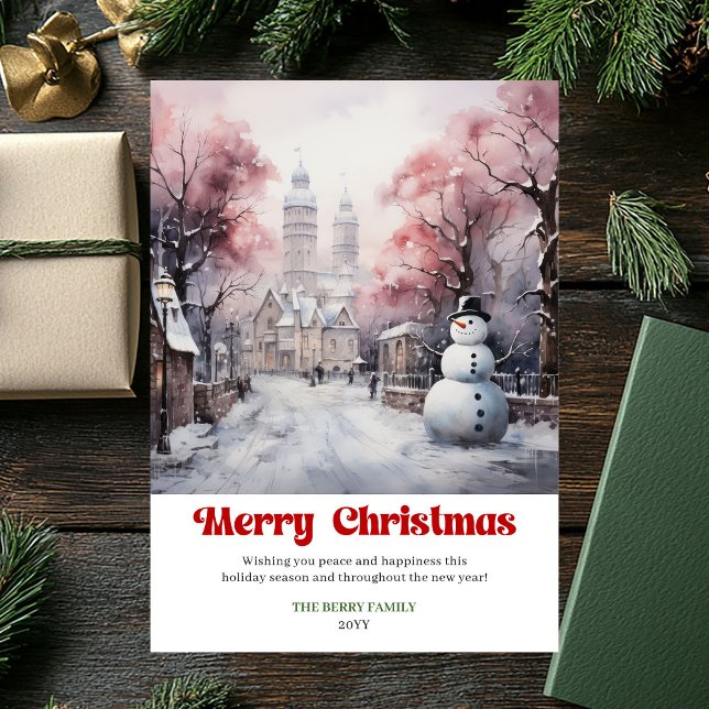 Tarjeta de escena clásica rústica de Navidad en ac (Classic rustic Christmas scene card watercolor holiday

)