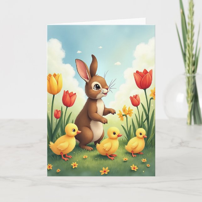 Tarjeta de escena de amigos de primavera (Anverso)