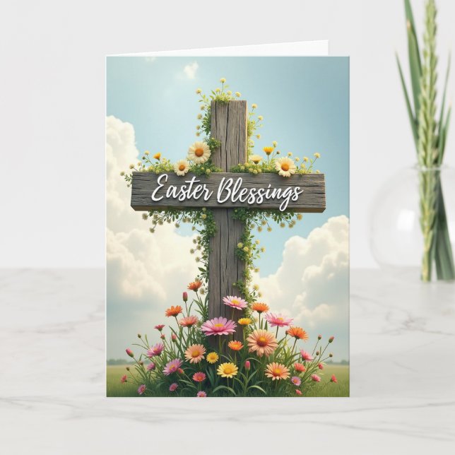 Tarjeta de escena de bendiciones de Pascua rústica (Anverso)