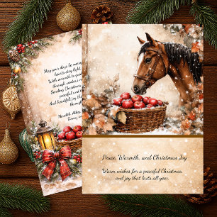 Tarjeta de escena de caballo de Navidad en granja 