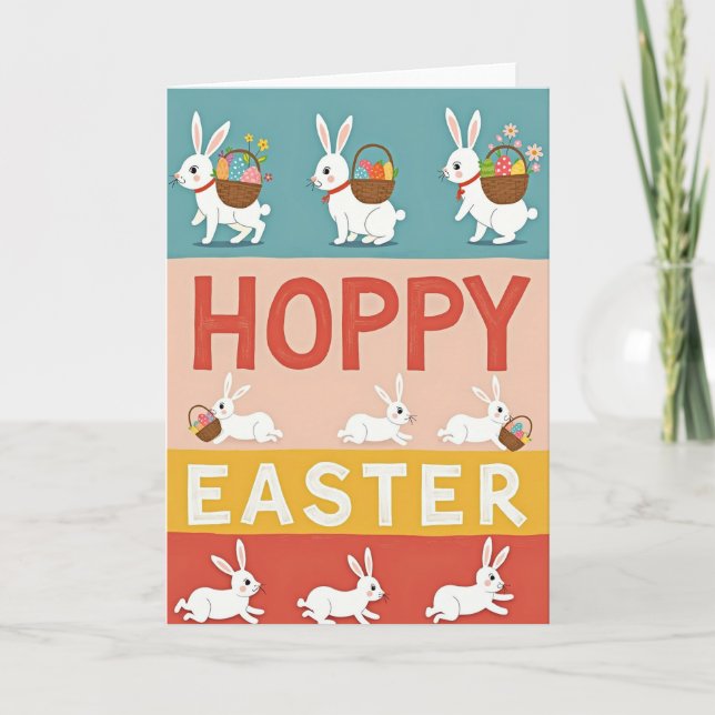 Tarjeta de escena de conejo de Pascua feliz (Anverso)