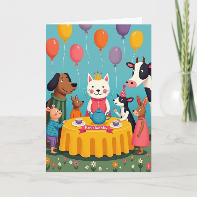 Tarjeta de escena de cumpleaños caprichosa (Anverso)