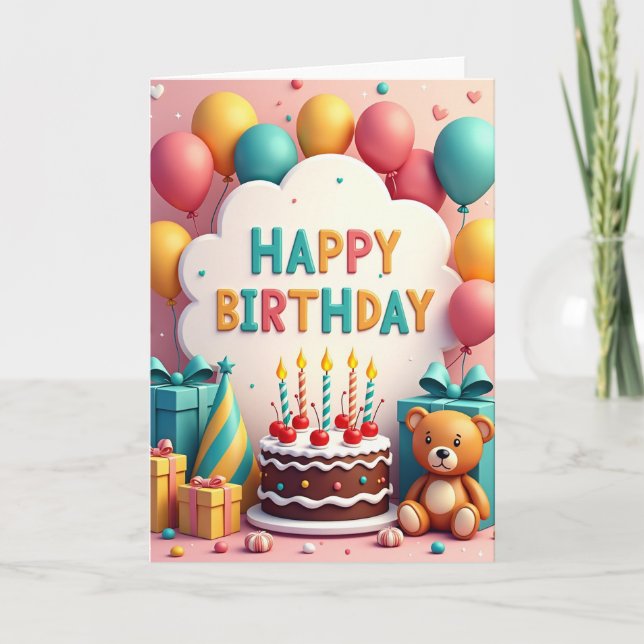 Tarjeta de escena de cumpleaños con globos (Anverso)