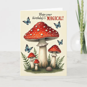 Tarjeta de escena de cumpleaños con hongos