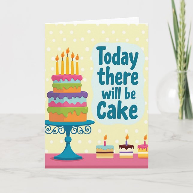 Tarjeta de escena de cumpleaños con pastel (Anverso)