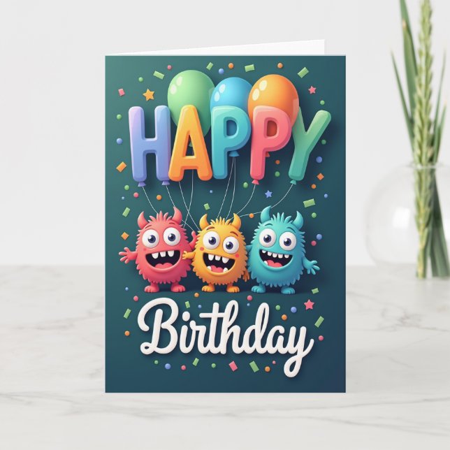 Tarjeta de escena de cumpleaños cyan (Anverso)
