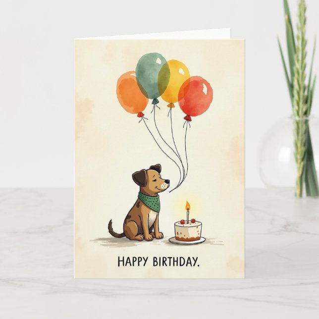 Tarjeta de escena de cumpleaños de perro dulce (Anverso)
