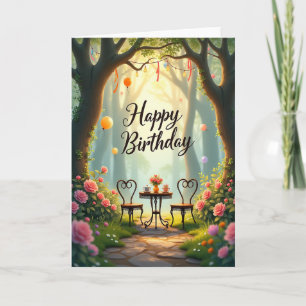Tarjeta de escena de cumpleaños en el jardín