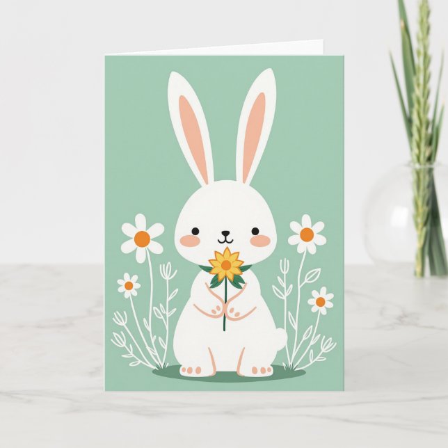 Tarjeta de escena de flor de conejito lindo (Anverso)
