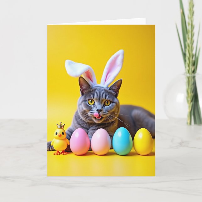 Tarjeta de escena de gato atigrado gris y amarillo (Anverso)