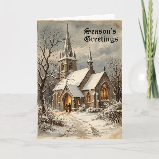 Tarjeta de escena de iglesia de Navidad (Anverso)