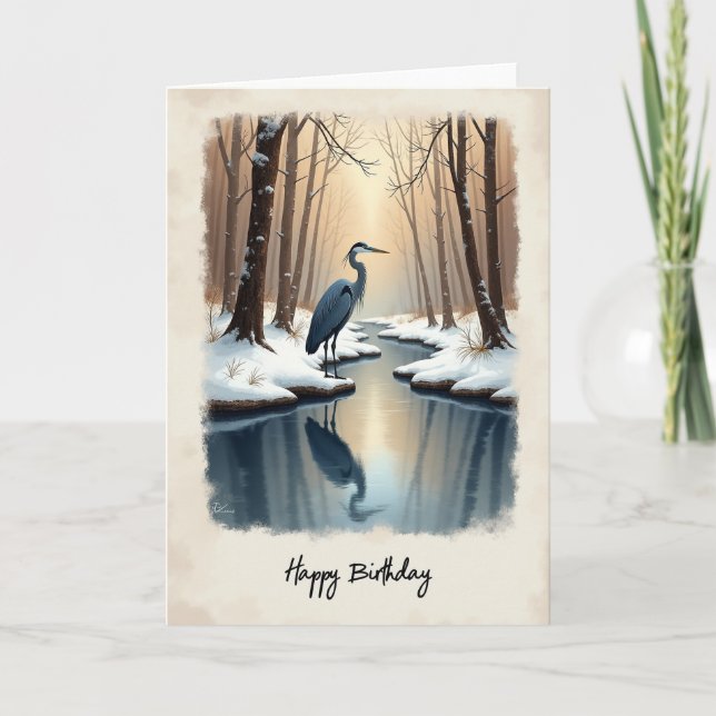 Tarjeta de escena de invierno de cumpleaños (Anverso)