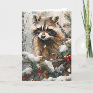 Tarjeta de escena de invierno de mapache - Tarjeta
