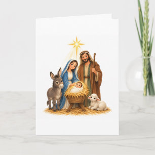 Tarjeta de escena de la Natividad con animales en