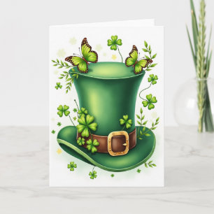 Tarjeta de escena de mariposas con sombrero verde