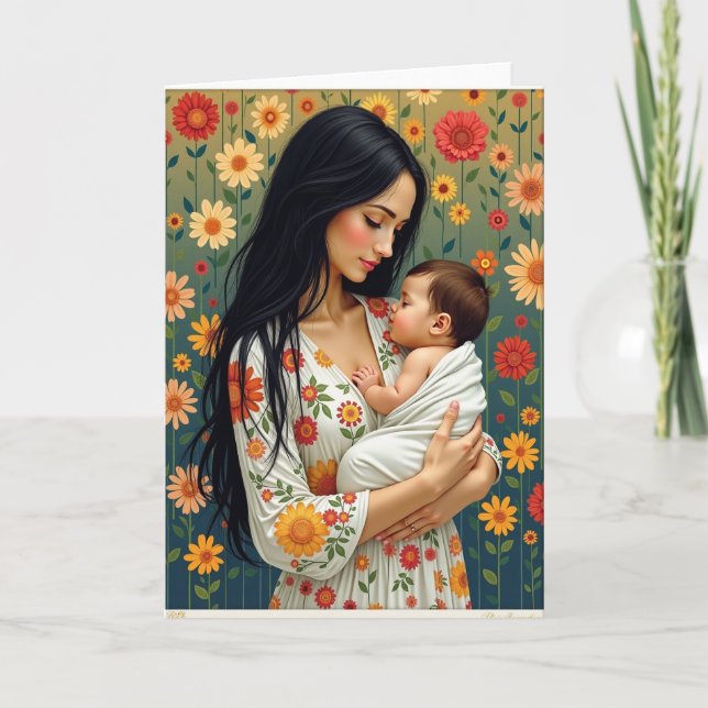 Tarjeta de escena de maternidad floreciente (Anverso)