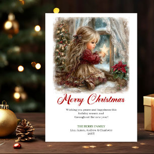 Tarjeta de escena de Navidad de niña pequeña de mo