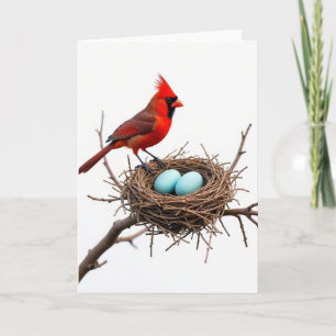 Tarjeta de escena de nido de pájaro carmesí