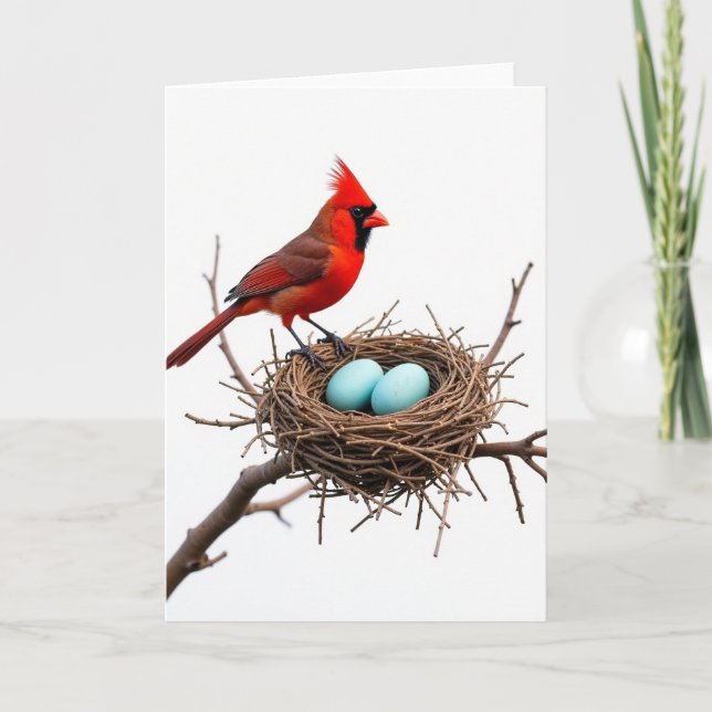 Tarjeta de escena de nido de pájaro carmesí (Anverso)