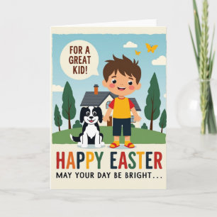 Tarjeta de escena de niño de Pascua feliz