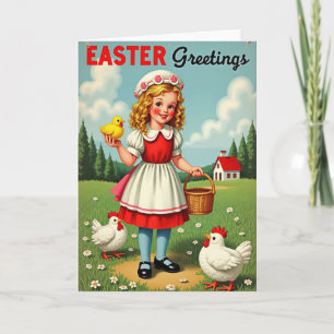Tarjeta de escena de Pascua de niña de primavera