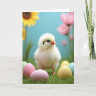Tarjeta de escena de pollito primaveral lindo