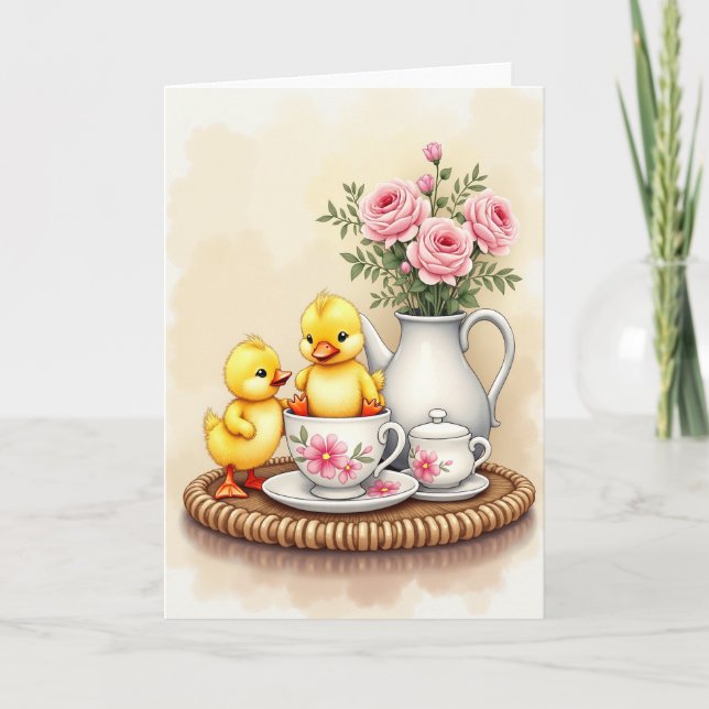 Tarjeta de escena de té de patitos (Anverso)