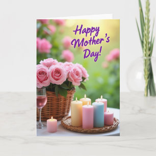 Tarjeta de escena del Día de las Madres con velas