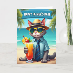 Tarjeta de escena del Día del Padre con gato genia