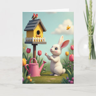 Tarjeta de escena del jardín del conejo en primave
