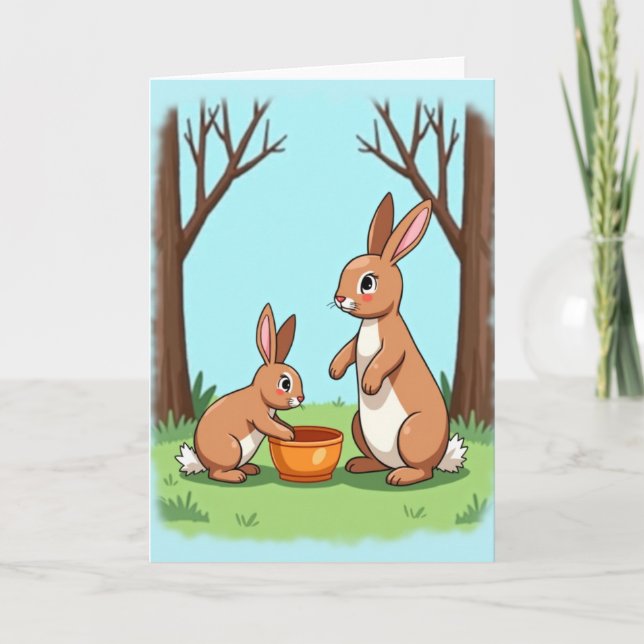 Tarjeta de escena familiar de lagomorfos (Anverso)