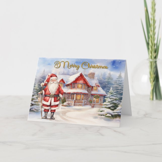 Tarjeta de escena festiva de Santa Winter (Anverso)