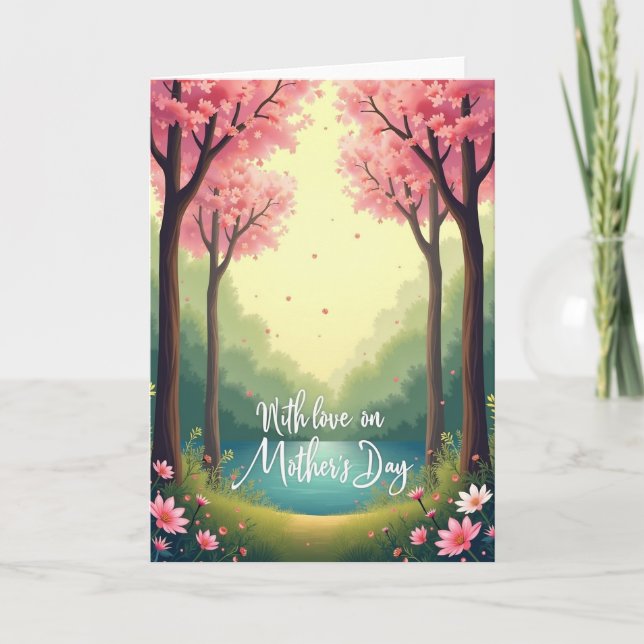Tarjeta de escena primaveral con dosel floral (Anverso)