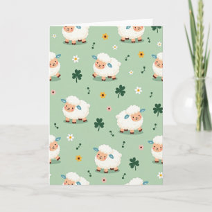 Tarjeta de escena primaveral de ovejas lindas
