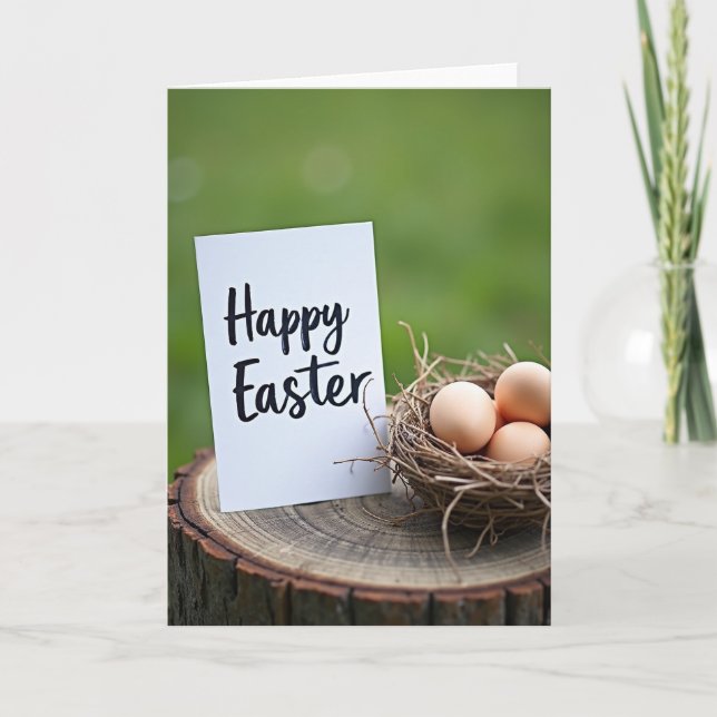 Tarjeta de escena rústica de Pascua feliz (Anverso)