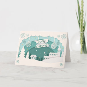 Tarjeta de escenas de nieve de pueblo navidad