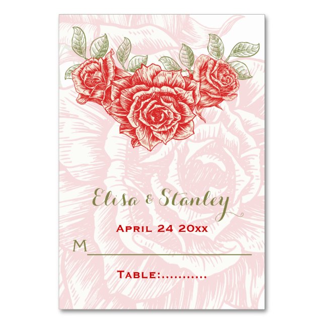 Tarjeta de escolta plegada de boda de rosas rojas  (Anverso)
