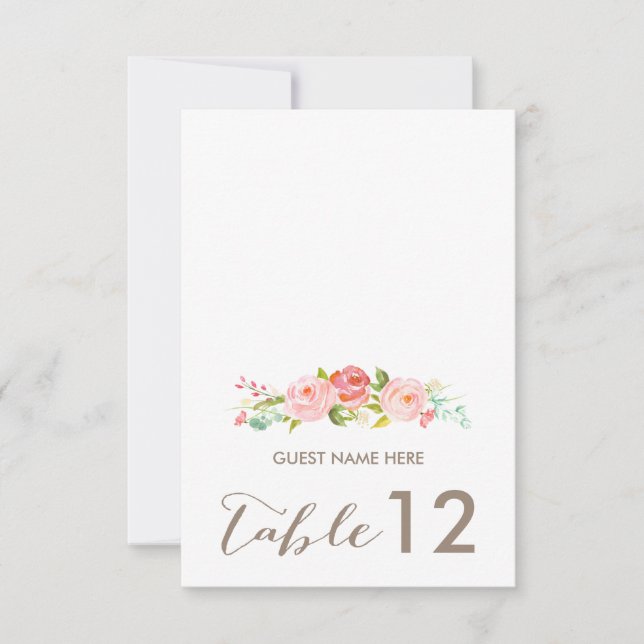 Tarjeta de Escort Boda Floral de Jardín Rosa (Anverso)