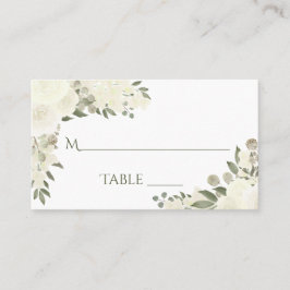 Tarjeta de Escort de Boda Elegante con Floral Blan
