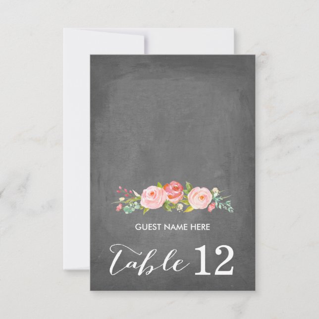 Tarjeta de Escort Rosa Garden Boda Floral Chalkboa (Anverso)
